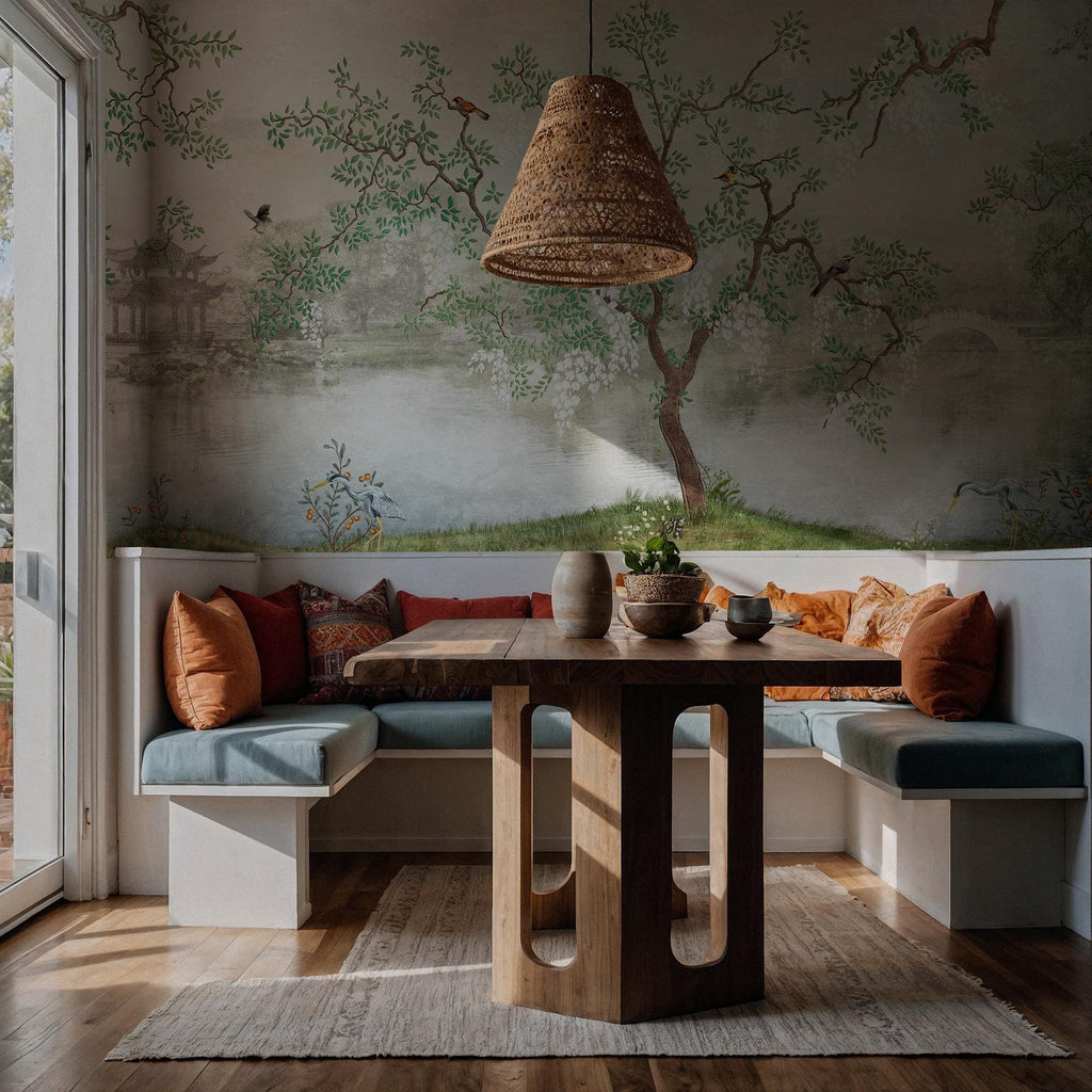 Chinoiserie Garden Wall Mural: Traditional Chinese Landscape Wallpaper, Peel and Stick Wall Art - View 4