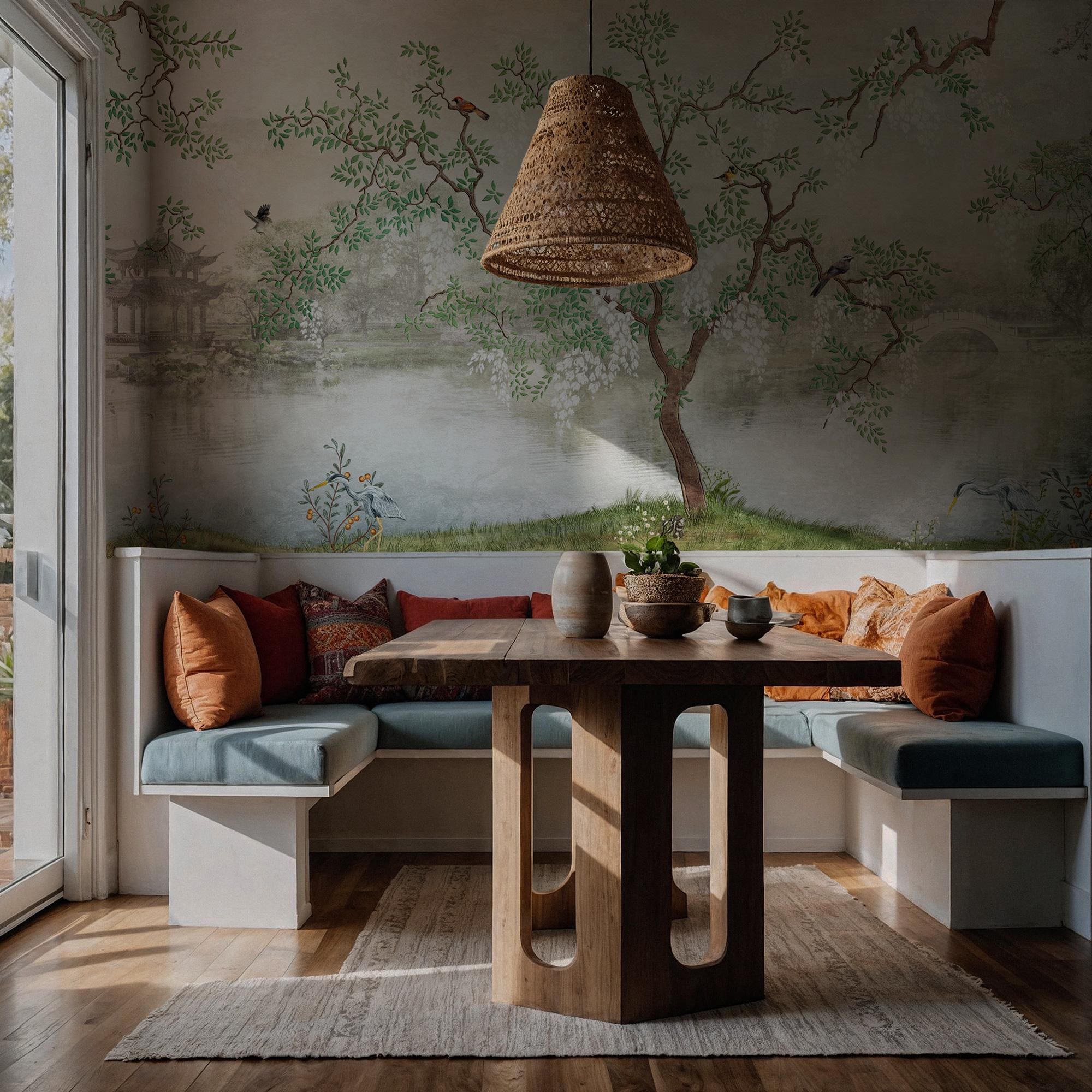 Chinoiserie Garden Wall Mural: Traditional Chinese Landscape Wallpaper, Peel and Stick Wall Art - View 4