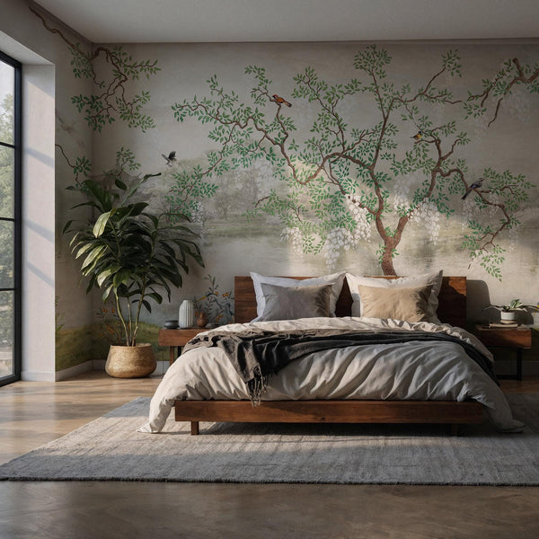 Chinoiserie Garden Wall Mural: Traditional Chinese Landscape Wallpaper, Peel and Stick Wall Art