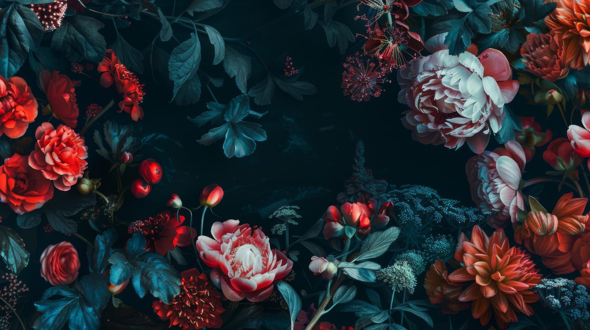 Dark Floral Wallpaper: Moody Peony Dahlia Botanical Wall Art (Peel and Stick) - View 6