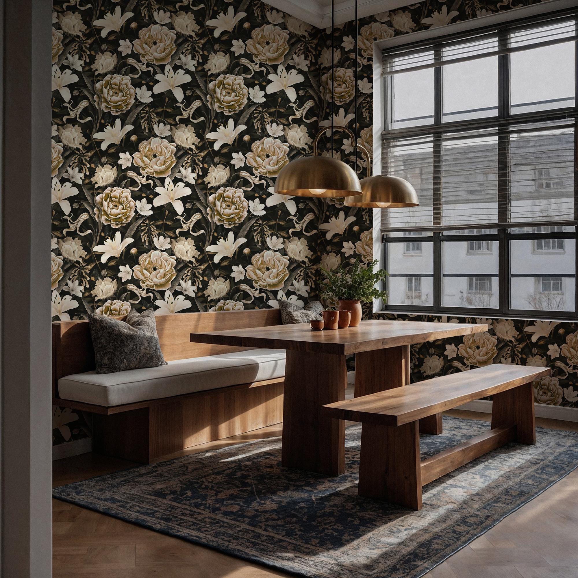 Vintage Peony Wallpaper,Floral Peel and Stick Wall Art - View 3