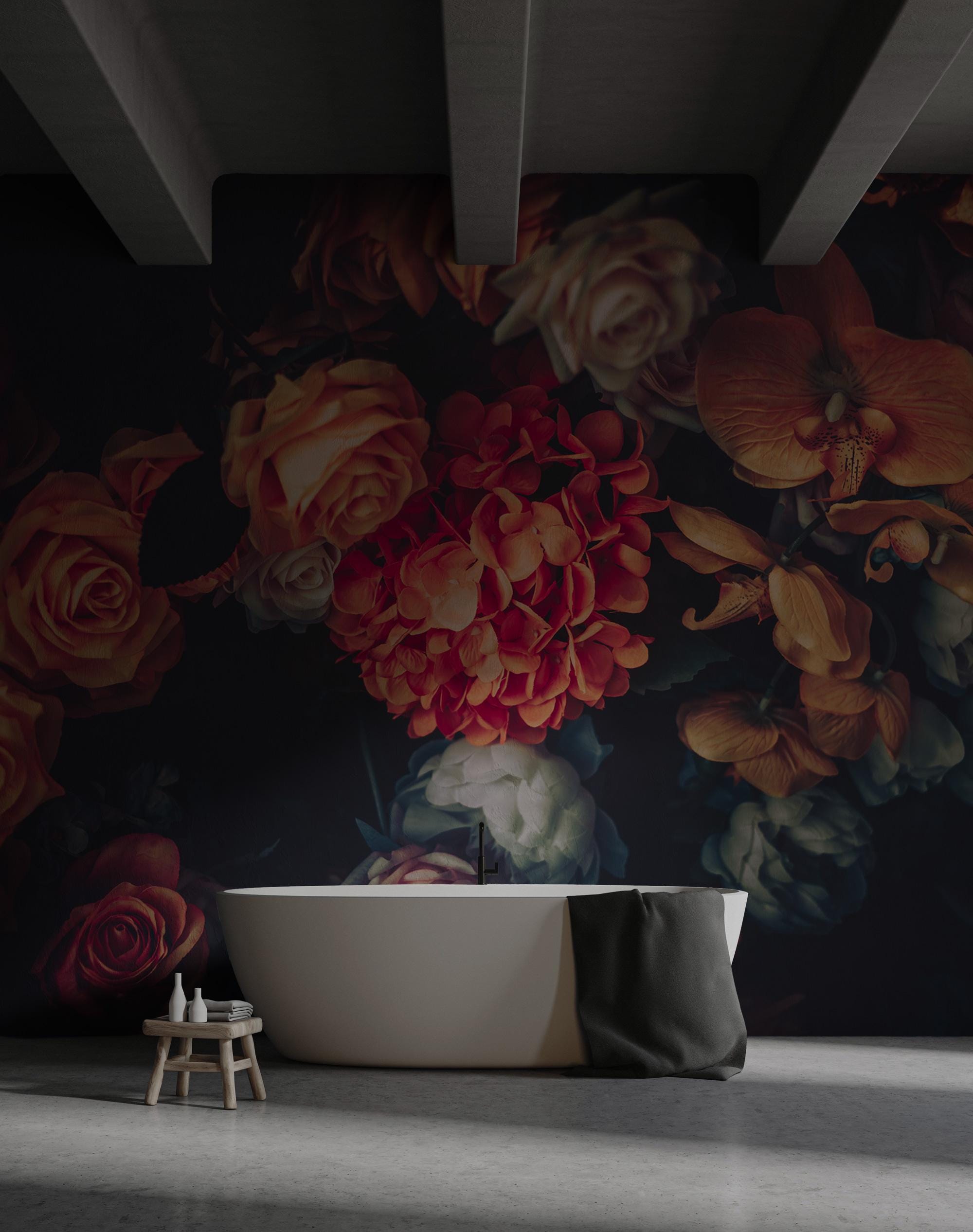 Dark Floral Wallpaper: Peony Peel and Stick Wallpaper - View 3