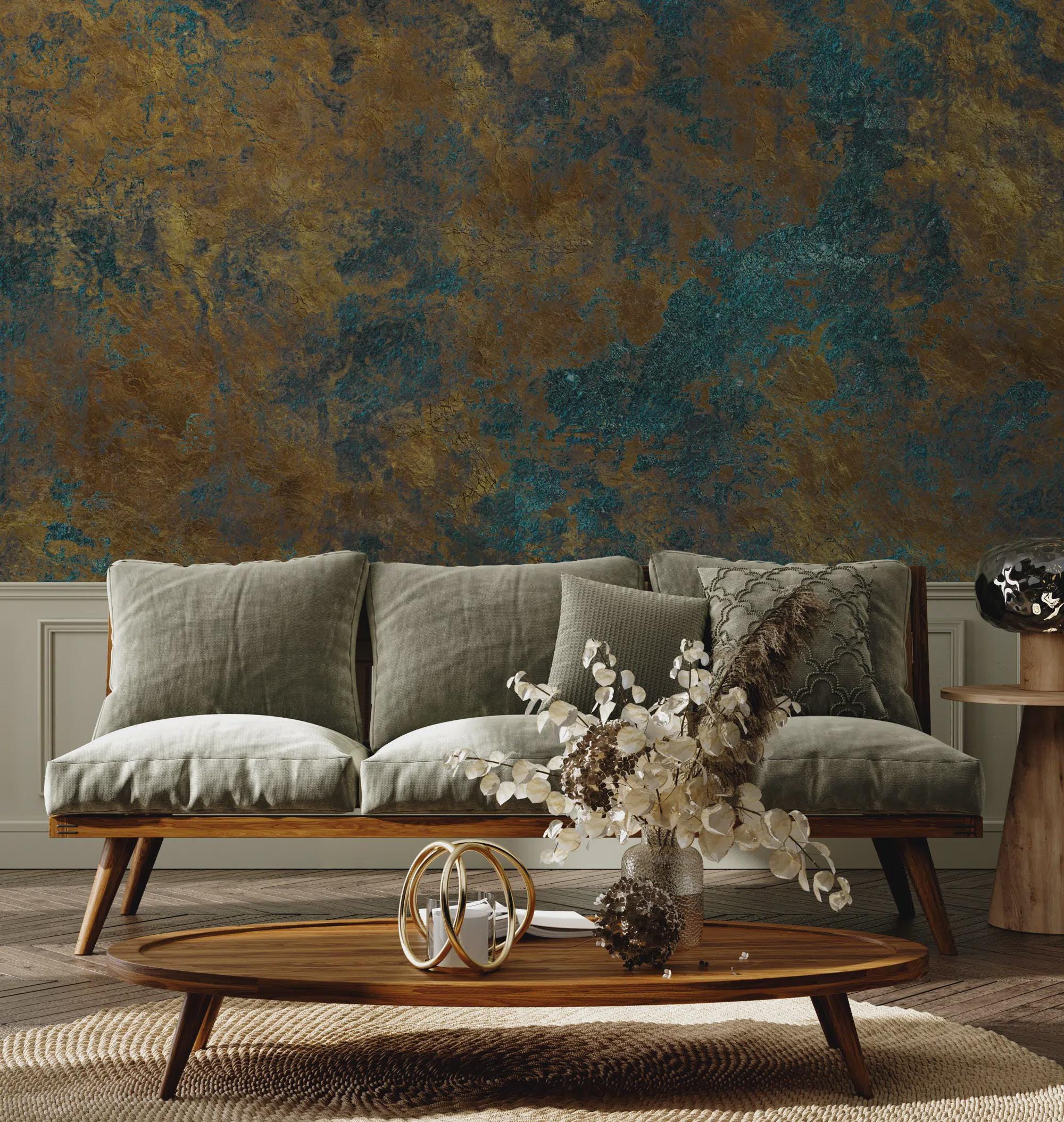 Abstract Blue & Brown Concrete Texture Peel and Stick Wallpaper Mural - View 3