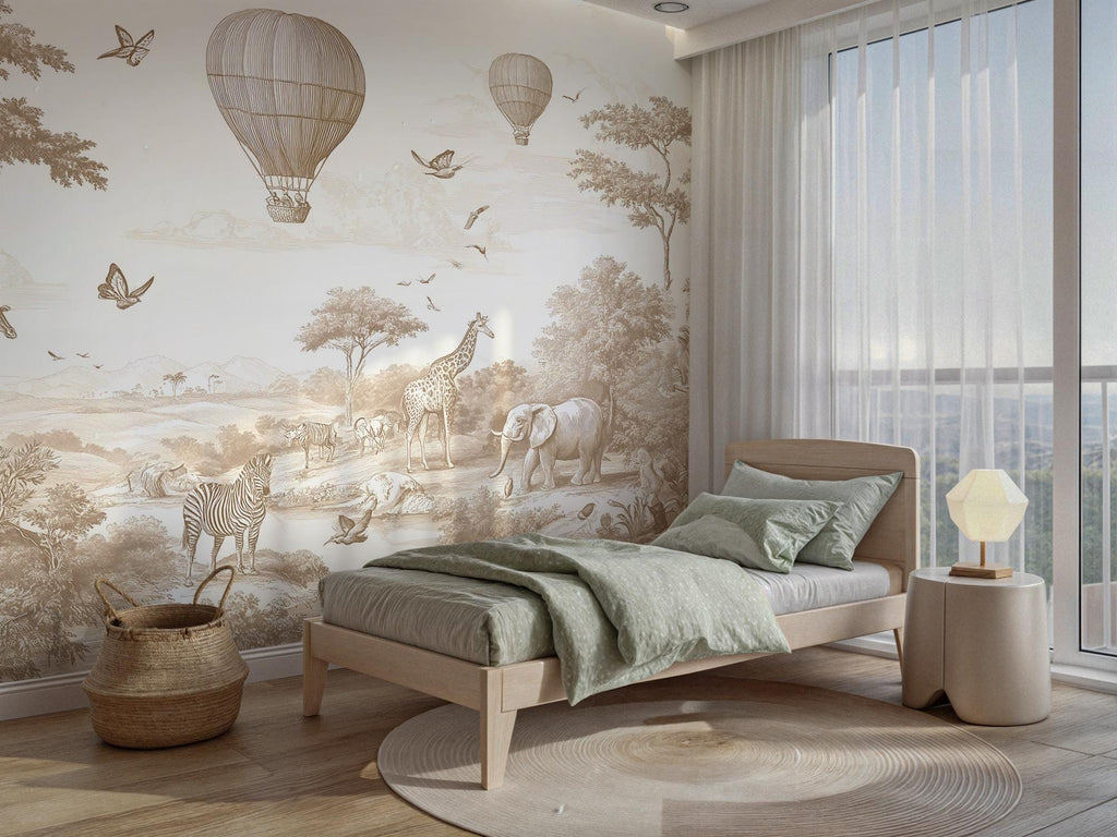 Brown & Ivory Safari Toile Peel and Stick Wallpaper Mural - Custom Size - View 3