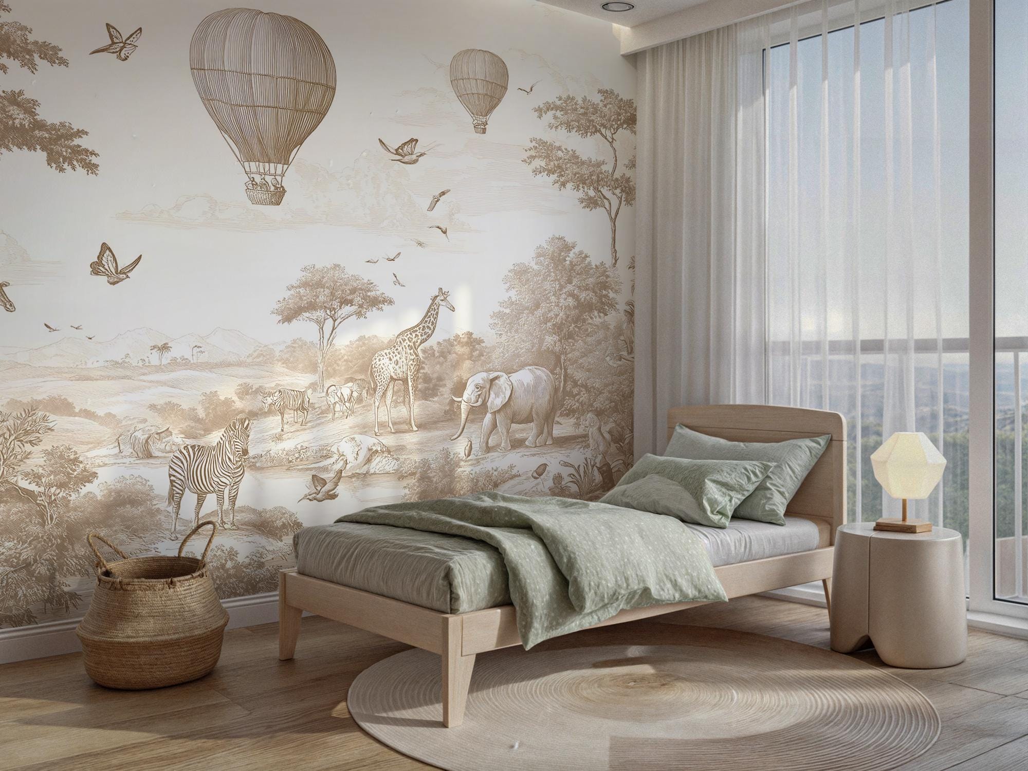 Brown & Ivory Safari Toile Peel and Stick Wallpaper Mural - Custom Size - View 3
