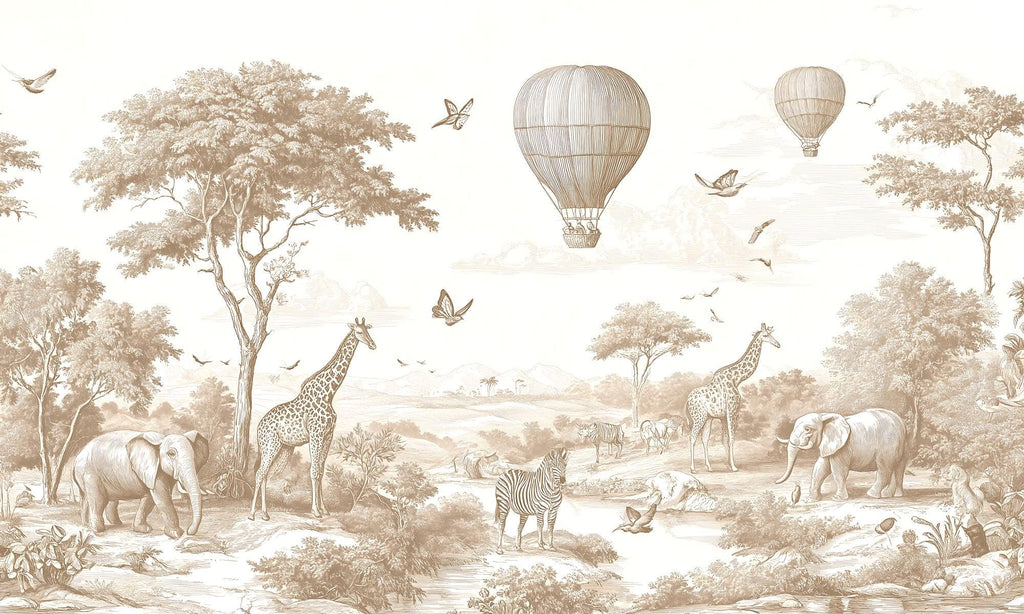 Brown & Ivory Safari Toile Peel and Stick Wallpaper Mural - Custom Size - View 5