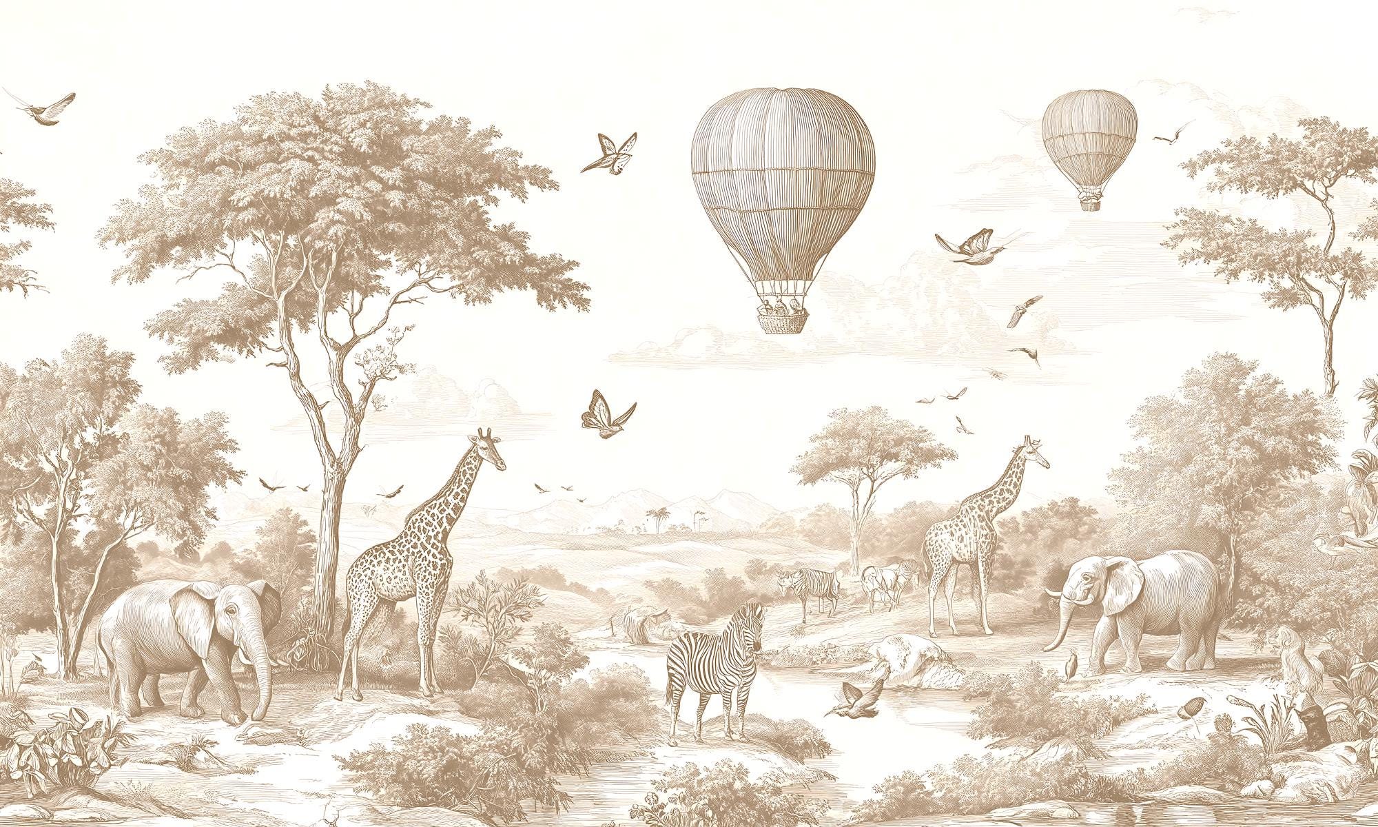 Brown & Ivory Safari Toile Peel and Stick Wallpaper Mural - Custom Size - View 5