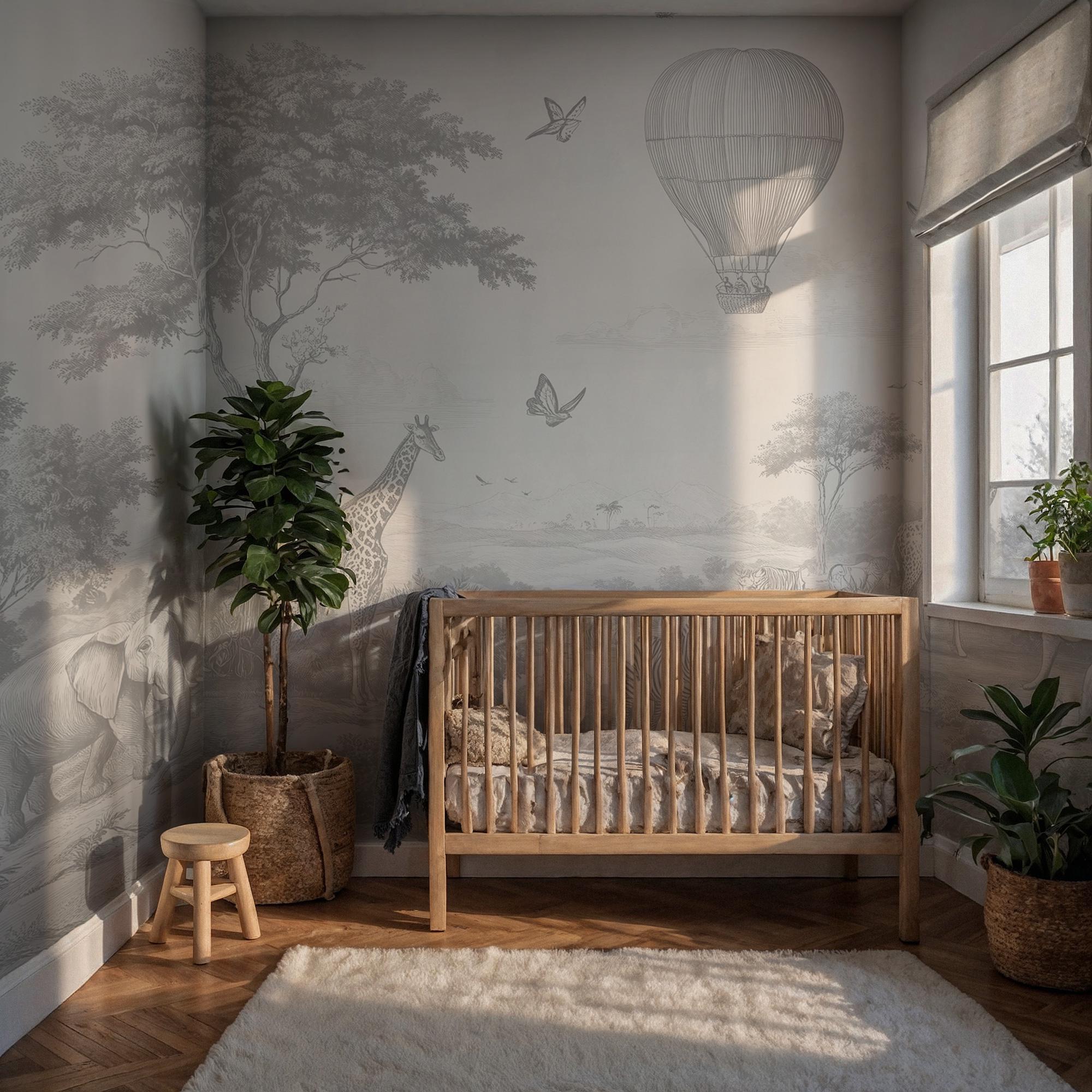 Gray & Ivory Safari Toile Peel and Stick Wallpaper Mural - Custom Size - View 3