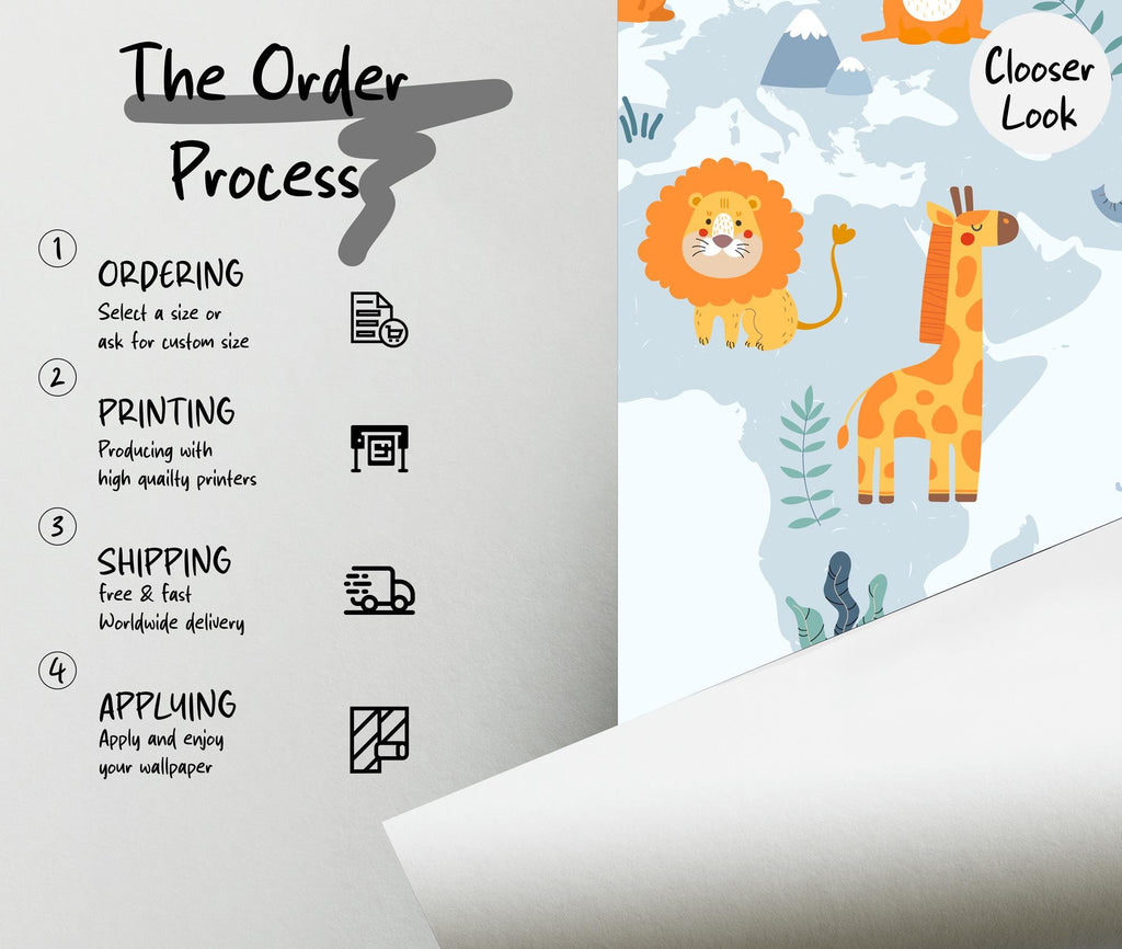 World Maps Kids Wallpaper Mural: Peel and Stick Jungle Animals - View 3