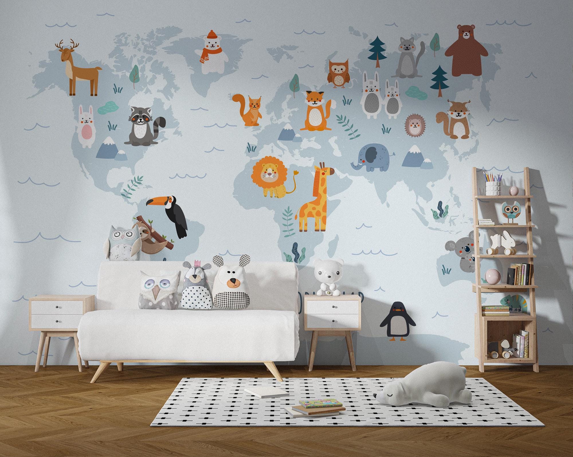 World Maps Kids Wallpaper Mural: Peel and Stick Jungle Animals - View 4