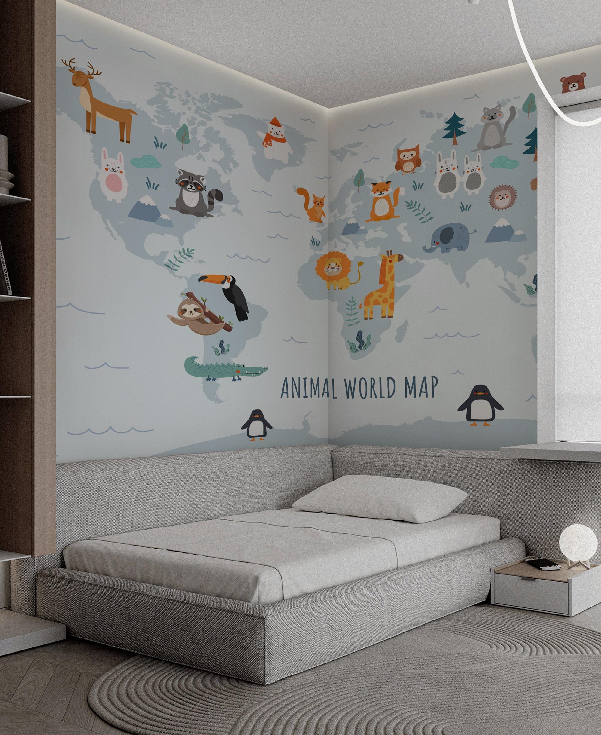 World Maps Kids Wallpaper Mural: Peel and Stick Jungle Animals - View 5