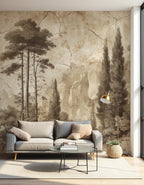 Vintage Sepia Wall Mural: Antique Landscape Peel and Stick Wallpaper, Textured Wall Art - View 4