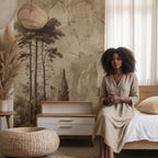 Vintage Sepia Wall Mural: Antique Landscape Peel and Stick Wallpaper, Textured Wall Art - View 2