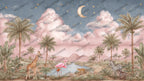 Jungle Safari Wallpaper Mural: Pink Sky, Exotic Animals - View 6