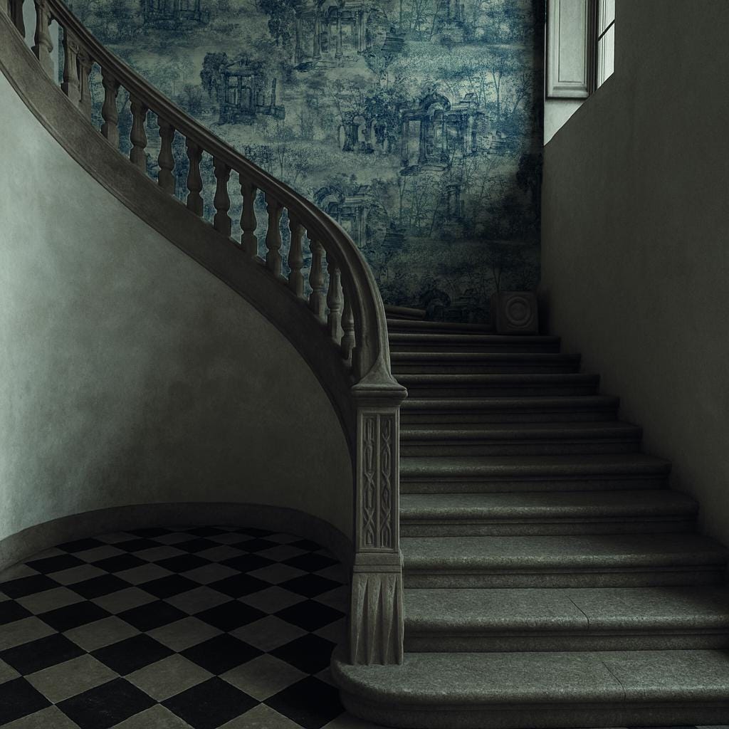 Blue Toile de Jouy Wallpaper: French Country Landscape Peel and Stick Mural - View 2