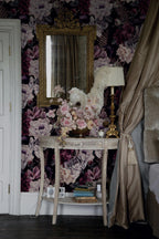 Elegant Burgundy Peony Wallpaper: Vintage Dark Floral Peel and Stick Wall Mural - View 2
