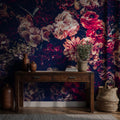 Dark Vintage Peony Wall Mural: Moody Burgundy Floral Peel and Stick Wallpaper