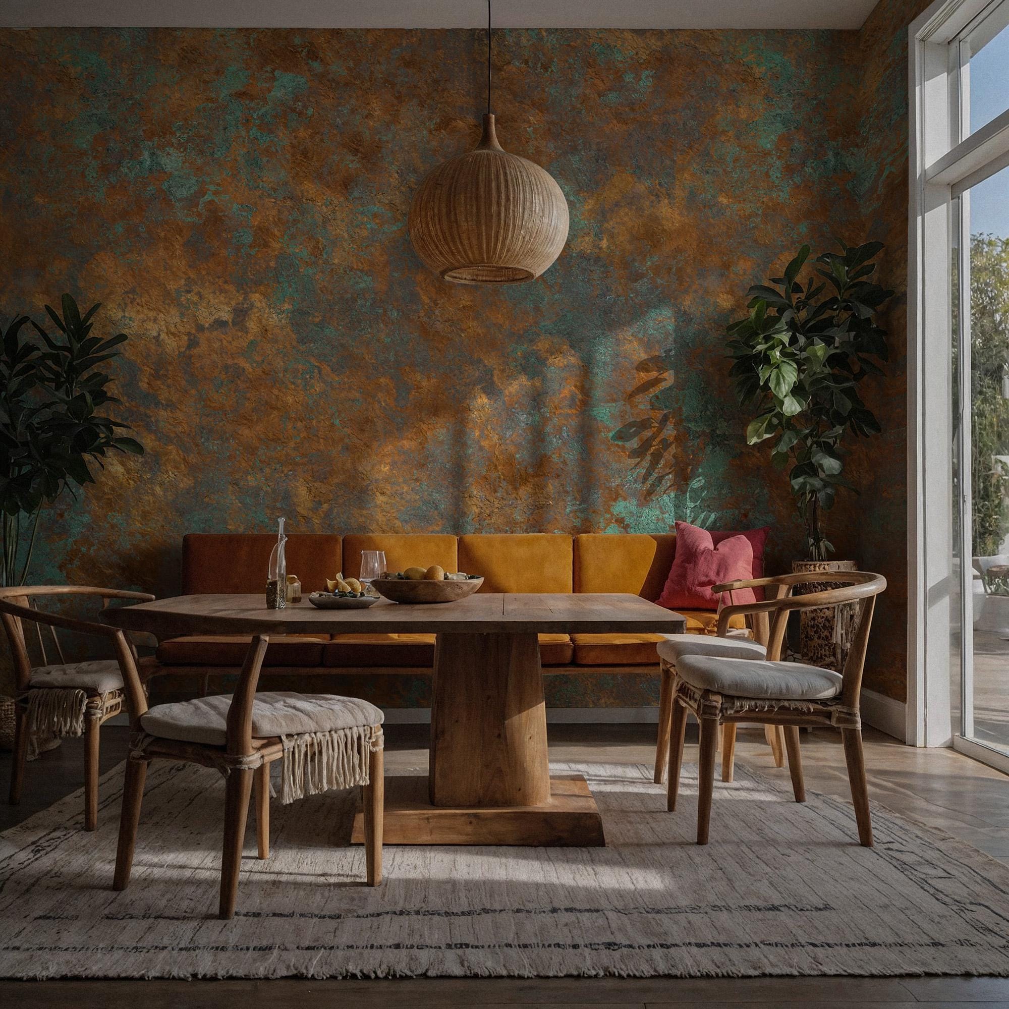Rustic Copper Patina Peel and Stick Wallpaper, Aged Metal Texture Wall Mural - View 4