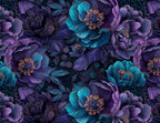 Deep Teal & Purple Floral Wallpaper: Dark Moody Botanical Peel and Stick Wall Mural - View 6
