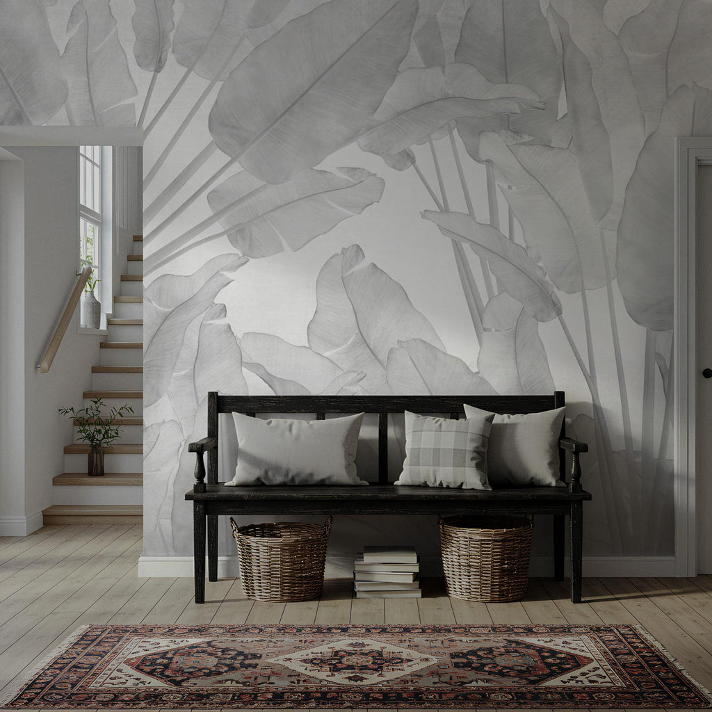 Big Tropical Leaf Wallpaper, Gray Floral Wall Mural, Peel & Stick - View 2