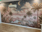 Jungle Safari Wallpaper Mural: Pink Sky, Exotic Animals - View 3