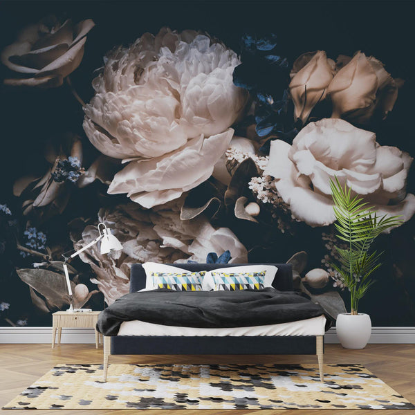 Dark Peony Floral Wallpaper: Big Rose Wall Mural, Peel & Stick