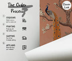Chinoiserie Peacock Wallpaper: Terracotta Floral Peel and Stick Mural - View 5