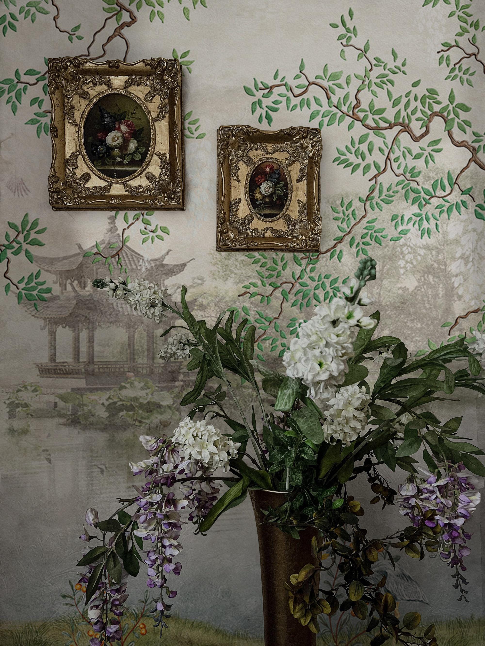 Chinoiserie Garden Wall Mural: Traditional Chinese Landscape Wallpaper, Peel and Stick Wall Art - View 3