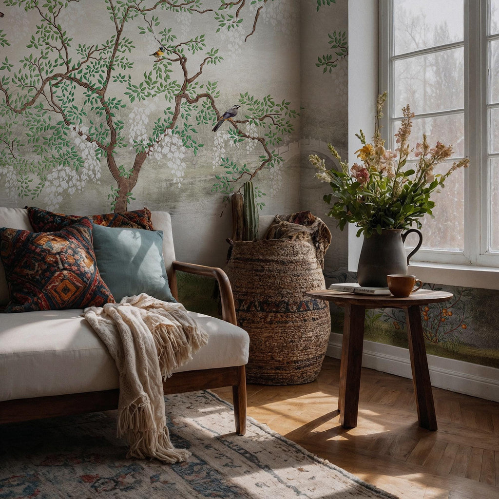 Chinoiserie Garden Wall Mural: Traditional Chinese Landscape Wallpaper, Peel and Stick Wall Art - View 2