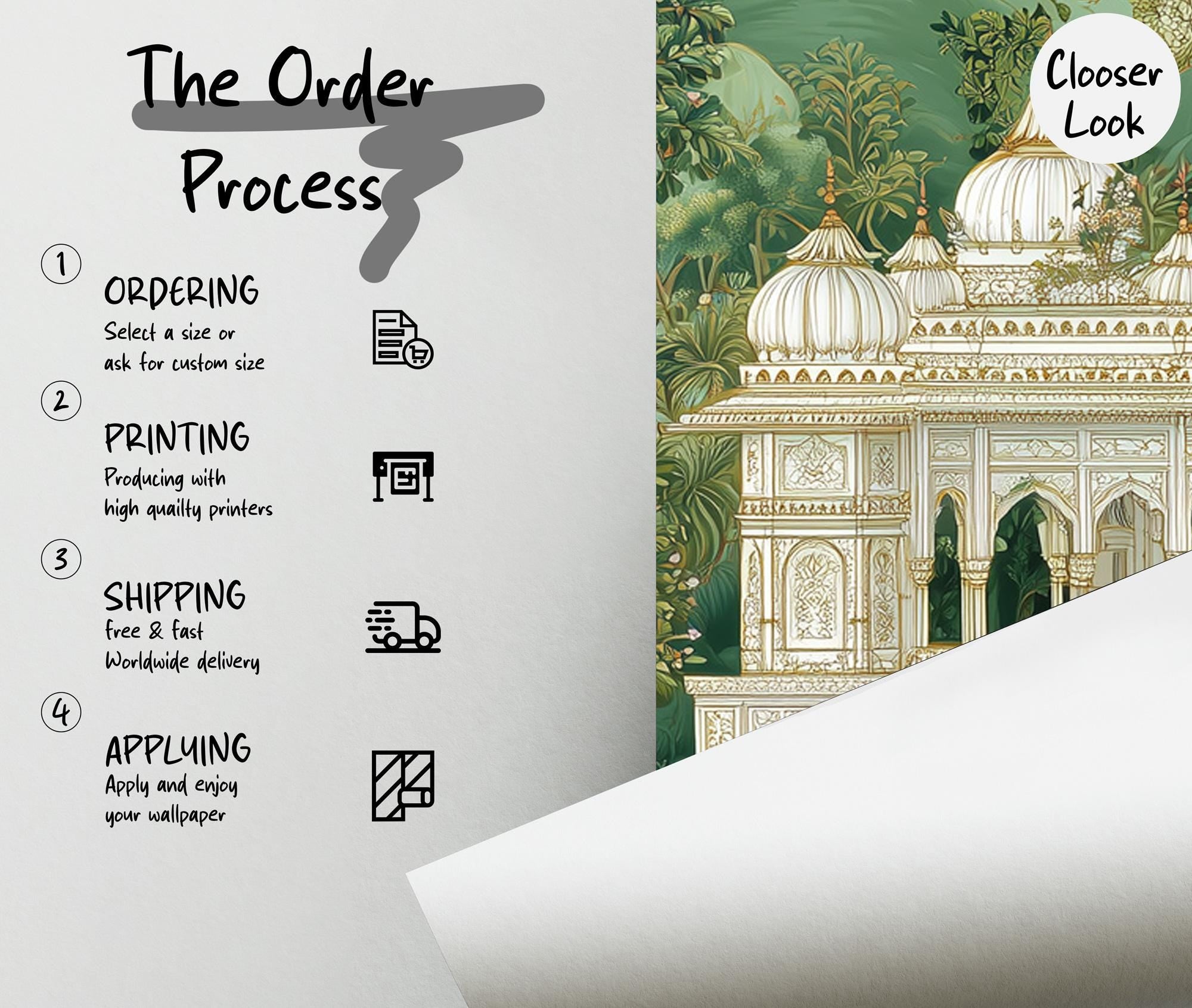Indian Palace Jungle Mural – Botanical Temple Peel and Stick Wallpaper - View 5