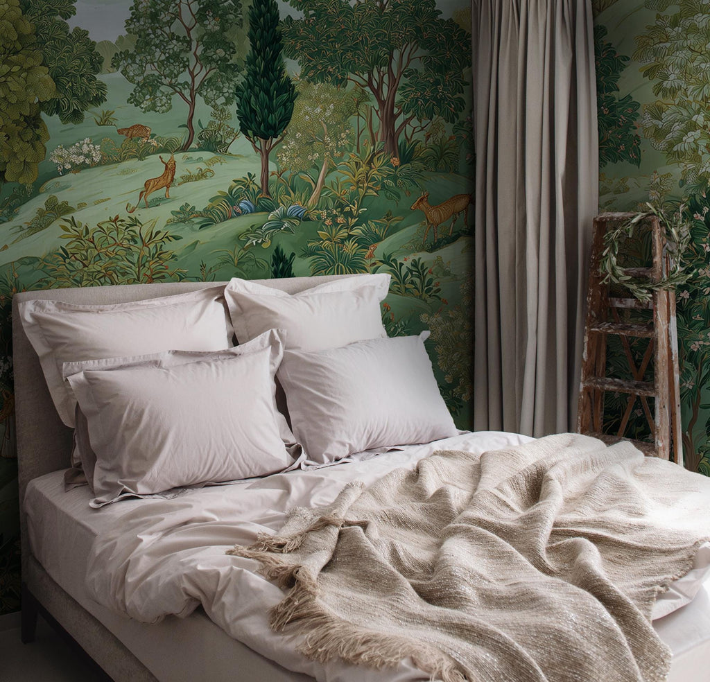 Indian Palace Jungle Mural – Botanical Temple Peel and Stick Wallpaper - View 2