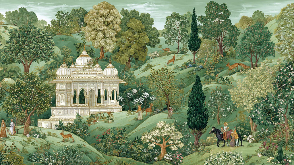 Indian Palace Jungle Mural – Botanical Temple Peel and Stick Wallpaper - View 6