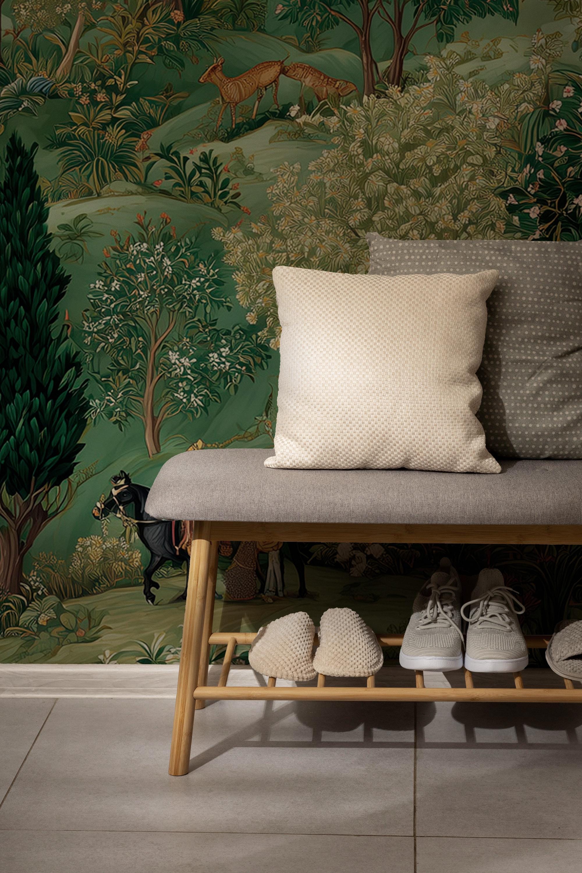 Indian Palace Jungle Mural – Botanical Temple Peel and Stick Wallpaper - View 4