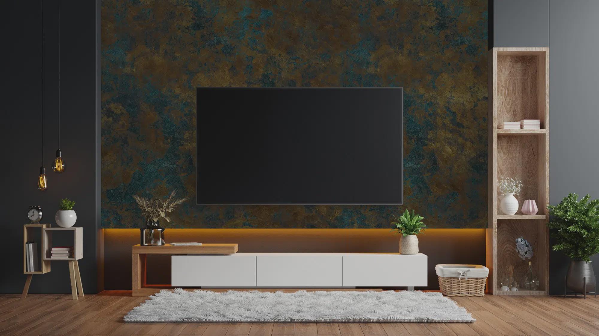 Abstract Blue & Brown Concrete Texture Peel and Stick Wallpaper Mural - View 4