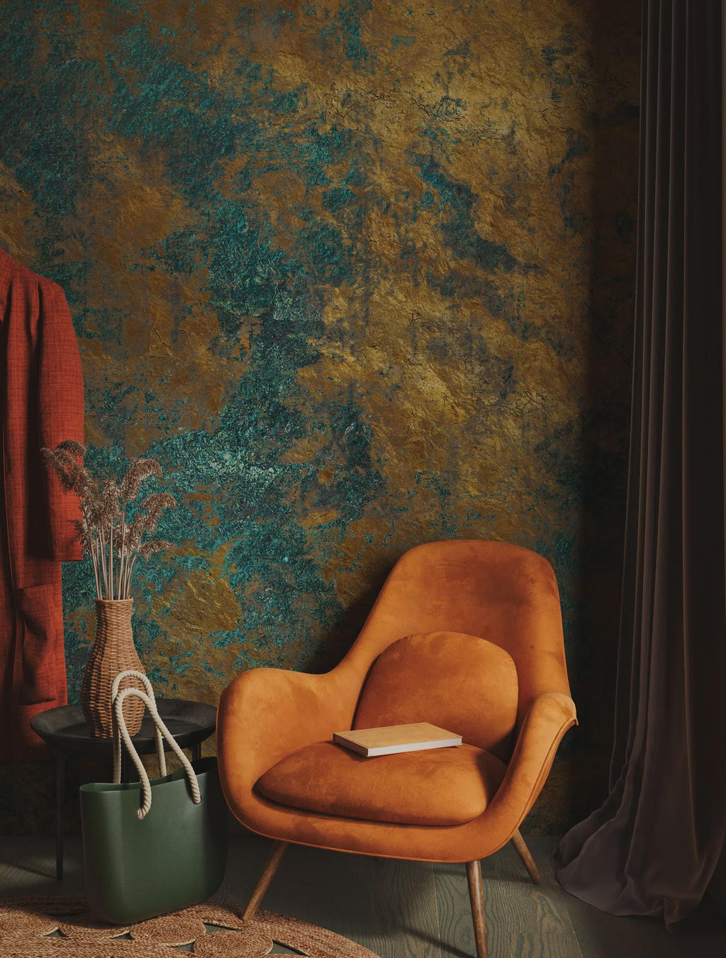 Abstract Blue & Brown Concrete Texture Peel and Stick Wallpaper Mural