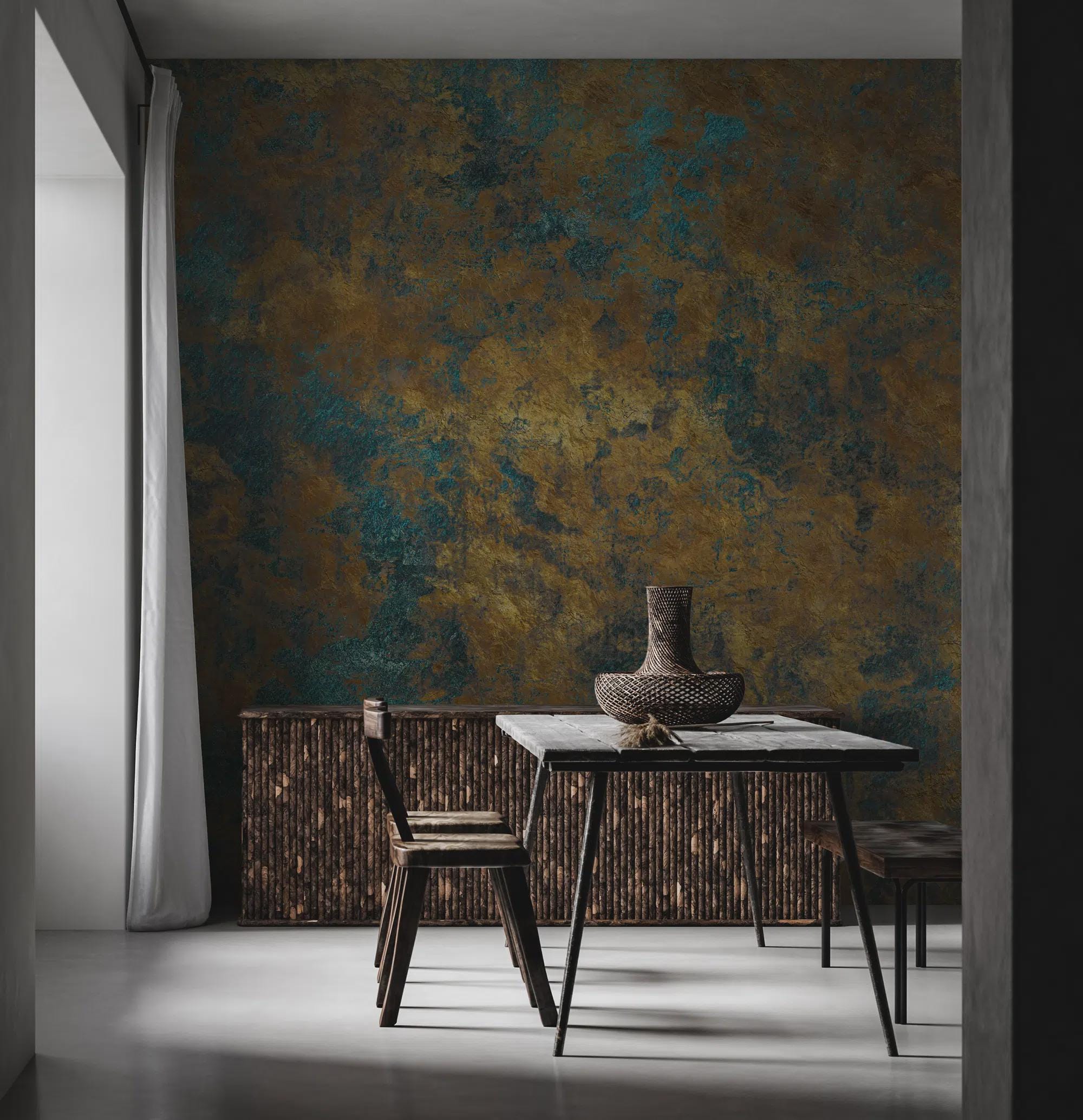Abstract Blue & Brown Concrete Texture Peel and Stick Wallpaper Mural - View 2