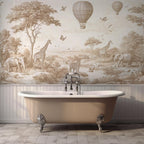 Brown & Ivory Safari Toile Peel and Stick Wallpaper Mural - Custom Size - View 2