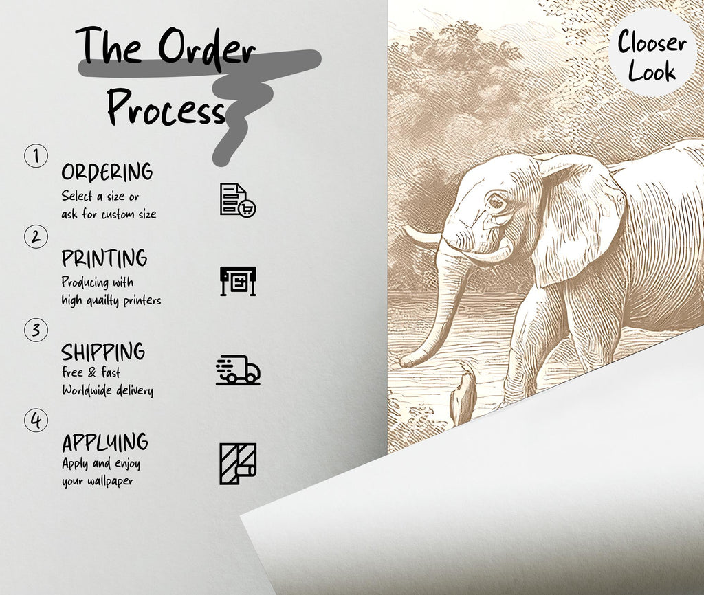 Brown & Ivory Safari Toile Peel and Stick Wallpaper Mural - Custom Size - View 4