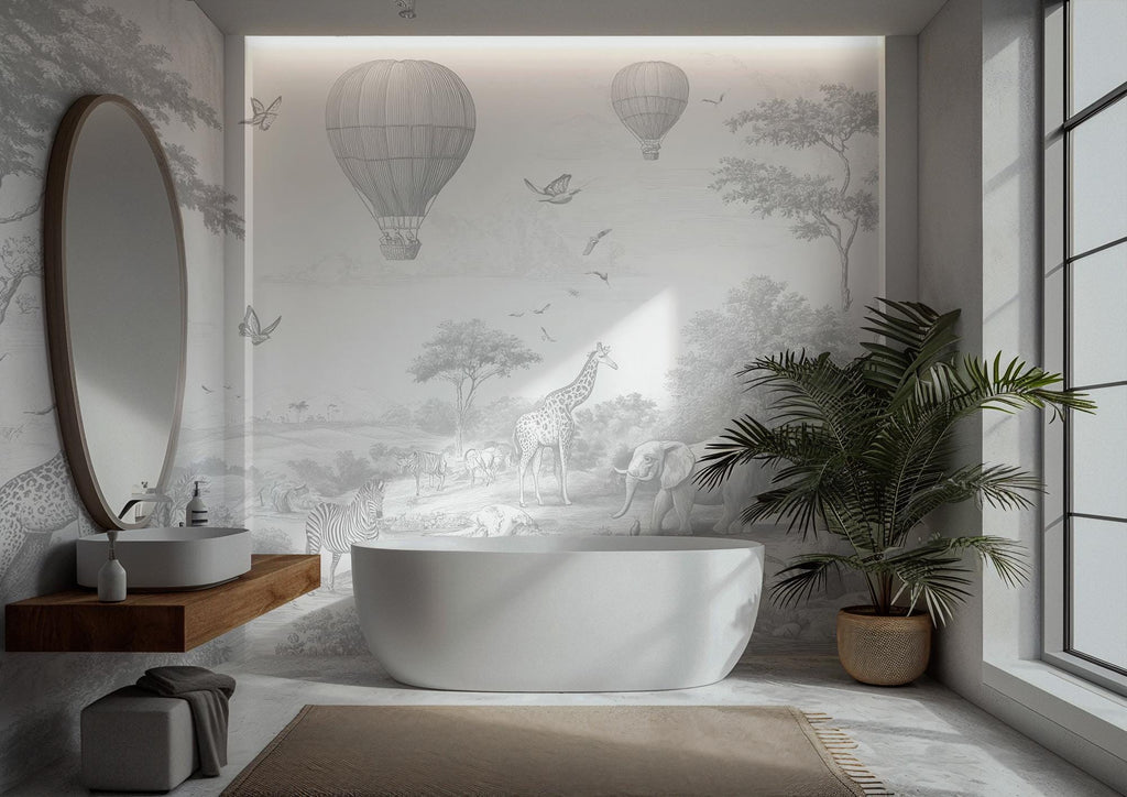 Gray & Ivory Safari Toile Peel and Stick Wallpaper Mural - Custom Size - View 2