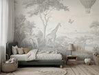 Gray & Ivory Safari Toile Peel and Stick Wallpaper Mural - Custom Size