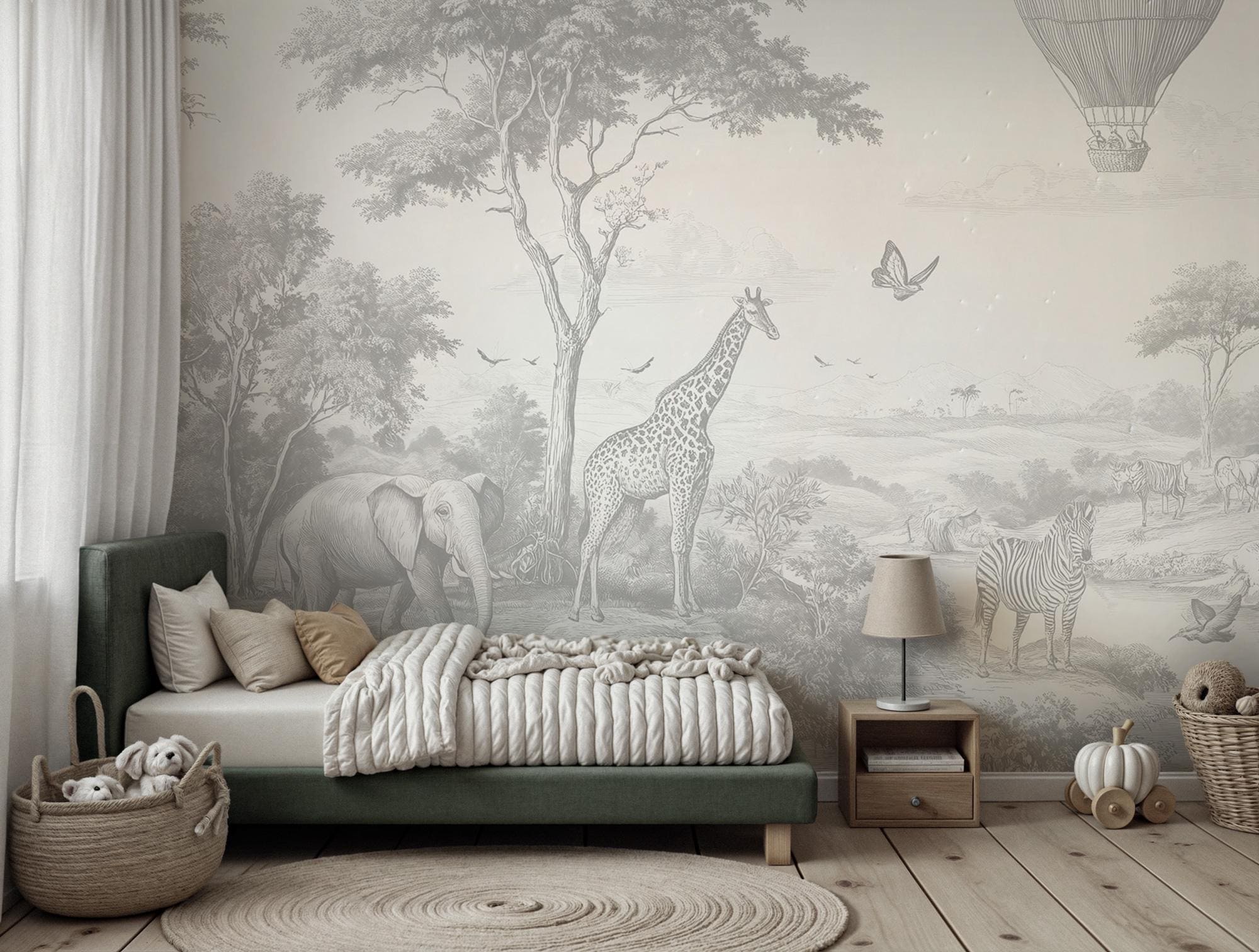 Gray & Ivory Safari Toile Peel and Stick Wallpaper Mural - Custom Size