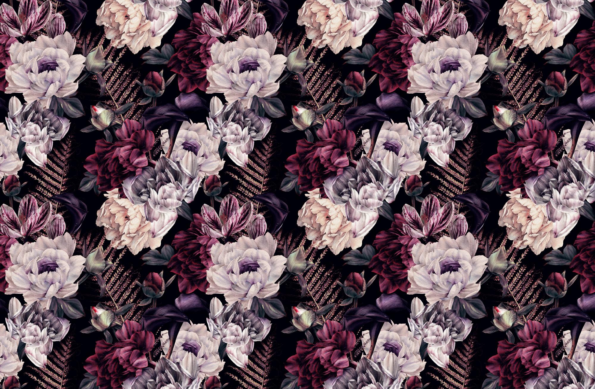 Elegant Burgundy Peony Wallpaper: Vintage Dark Floral Peel and Stick Wall Mural - View 6