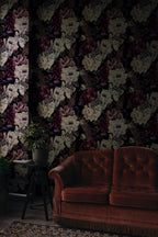 Elegant Burgundy Peony Wallpaper: Vintage Dark Floral Peel and Stick Wall Mural - View 4