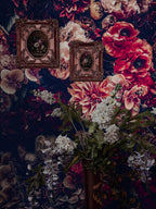 Dark Vintage Peony Wall Mural: Moody Burgundy Floral Peel and Stick Wallpaper - View 2