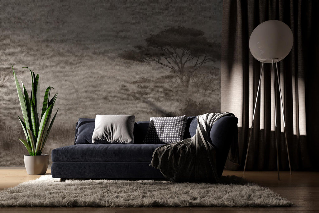 Misty Forest Wallpaper: Sepia Nature Scene, Peel and Stick Wall Mural - View 5