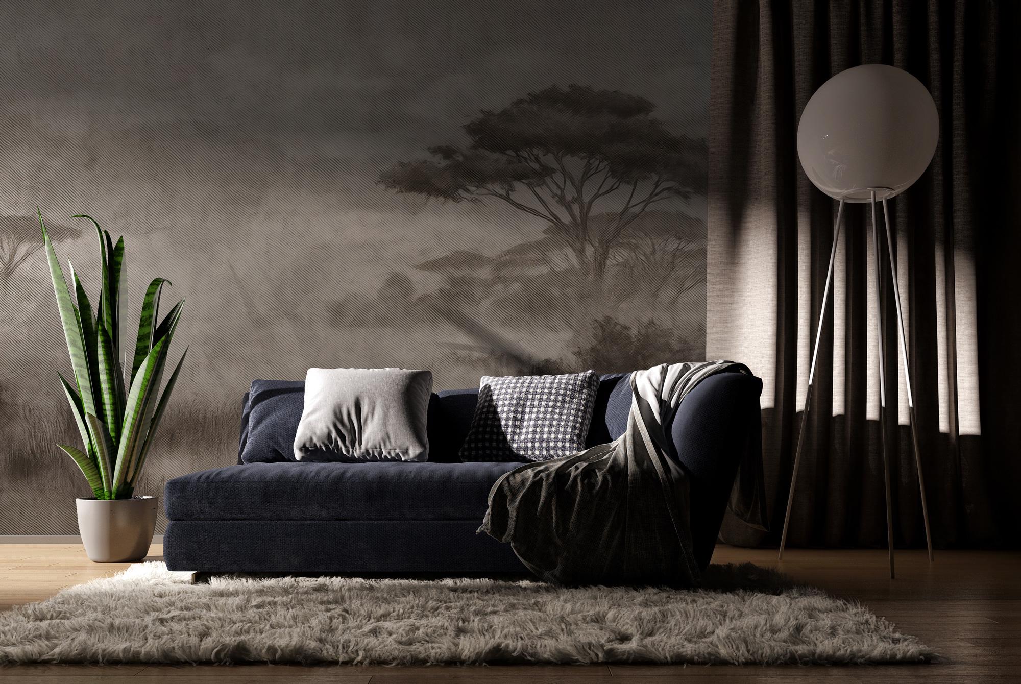 Misty Forest Wallpaper: Sepia Nature Scene, Peel and Stick Wall Mural - View 5