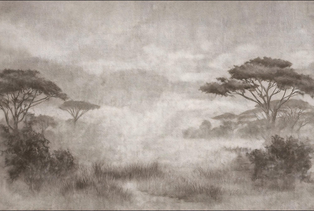 Misty Forest Wallpaper: Sepia Nature Scene, Peel and Stick Wall Mural - View 7