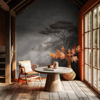 Misty Forest Wallpaper: Sepia Nature Scene, Peel and Stick Wall Mural - View 2
