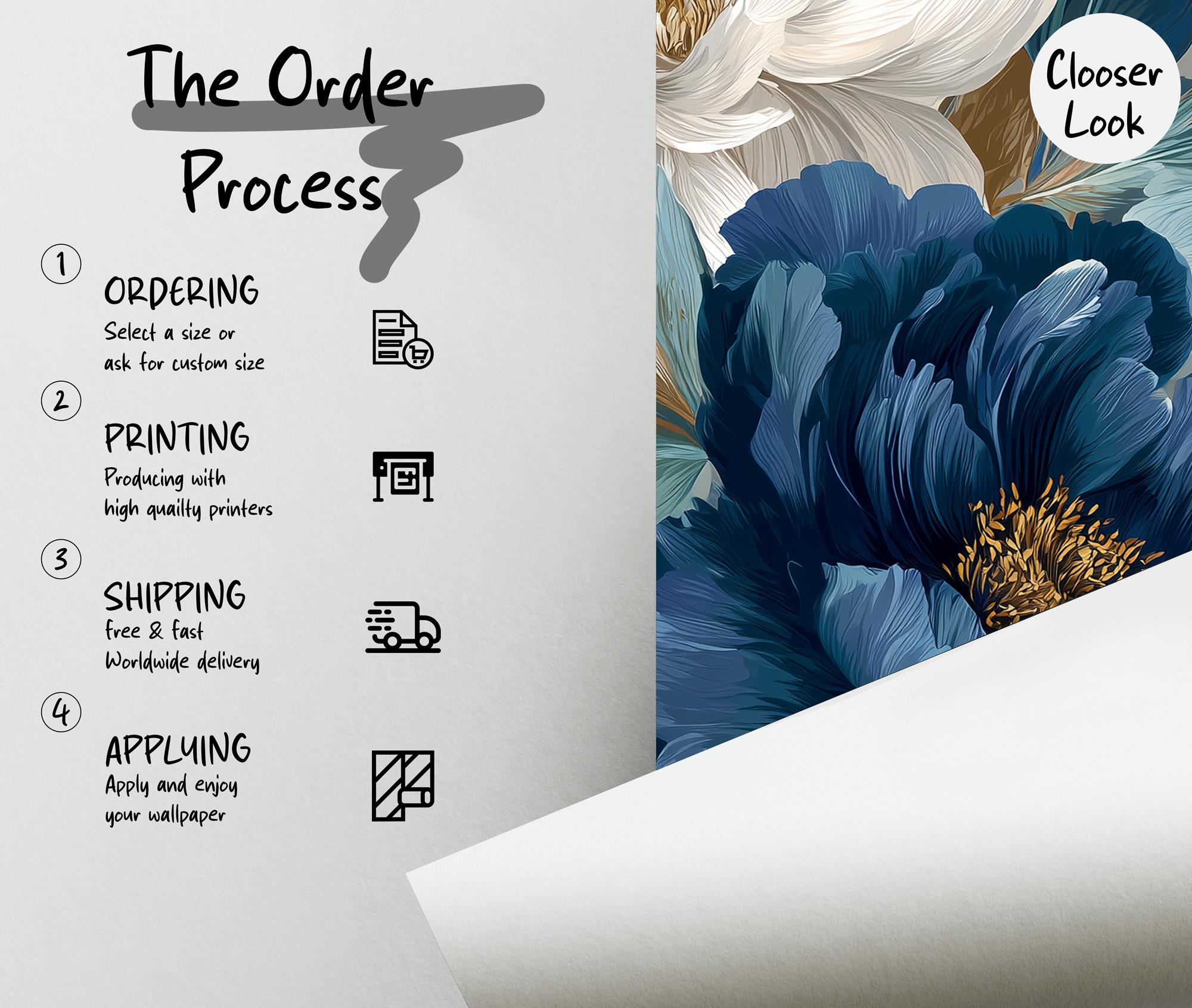 Blue and Beige Peony Blossom Wallpaper | Luxury Botanical Wall Mural | Modern Floral Wall Decor - View 4