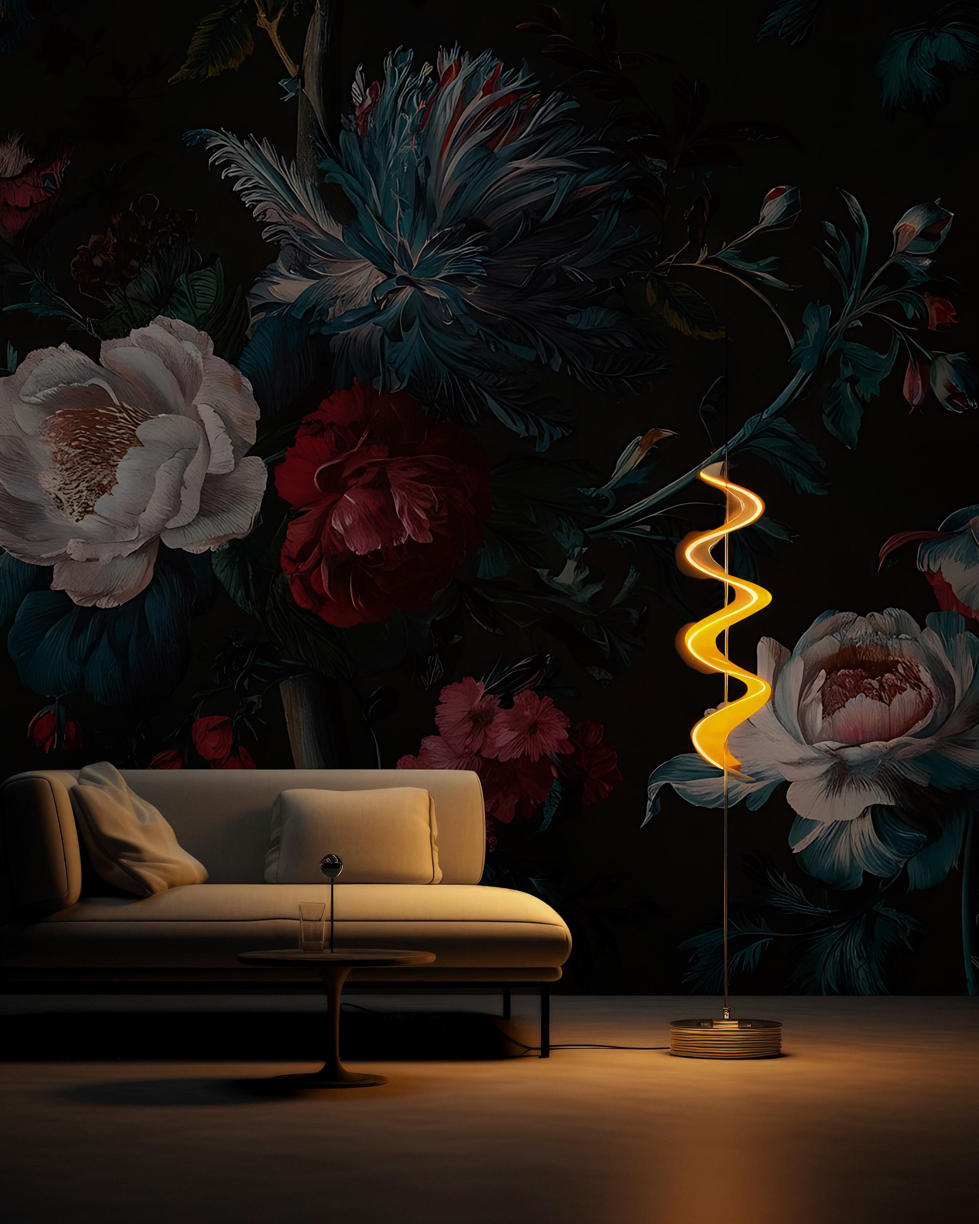 Dark Floral Mural Peel and Stick Wallpaper: Vintage Peony & Rose Botanical Wall Mural - View 3